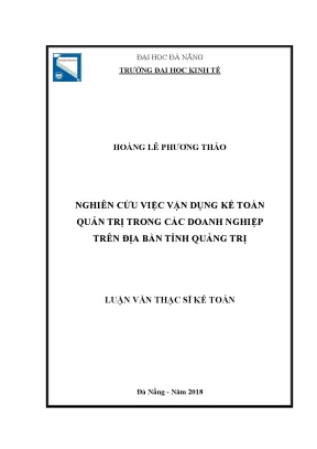 Luận văn thạc sĩ nghiên cứu việc vận dụng kế toán quản trị trong các doanh nghiệp trên địa bàn tỉnh quảng trị