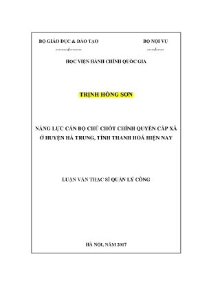 Luận văn thạc sĩ năng lực cán bộ chủ chốt chính quyền cấp xã ở huyện hà trung tỉnh thanh hóa hiện nay