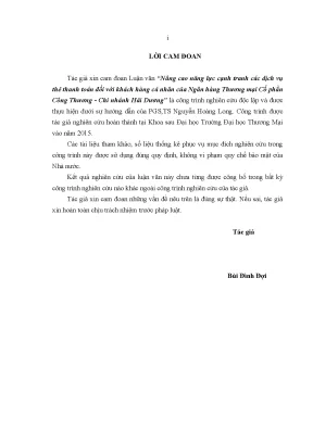 Luận văn thạc sĩ nâng cao năng lực cạnh tranh các dịch vụ thẻ thanh toán đối với khách hàng cá nhân của ngân hàng thƣơng mại cổ phần công thƣơng chi nhánh hải dƣơng