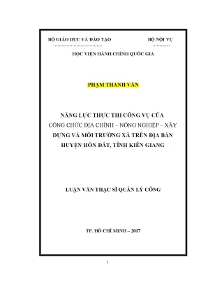Luận văn thạc sĩ năng lực thực thi công vụ của công chức địa chính nông nghiệp xây dựng và môi trường cấp xã trên địa bàn huyện hòn đất tỉnh kiên giang