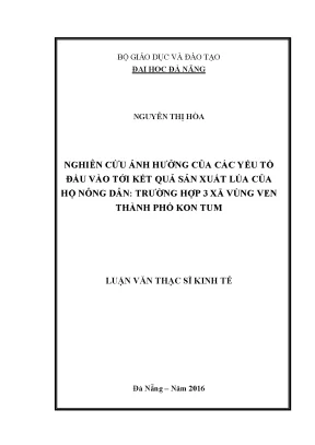Luận văn thạc sĩ nghiên cứu ảnh hưởng của các yếu tố đầu vào tới kết quả sản xuất lúa của hộ nông dân trường hợp 3 xã vùng ven thành phố kon tum