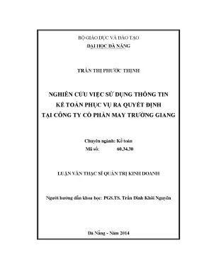 Luận văn thạc sĩ nghiên cứu việc sử dụng thông tin kế toán phục vụ ra quyết định tại công ty cổ phần may trường giang
