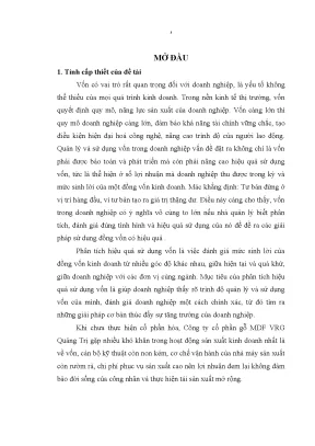 Luận văn thạc sĩ phân tích hiệu quả sử dụng vốn tại công ty cổ phần gỗ mdf vrg quảng trị