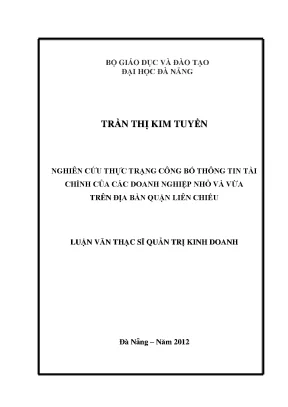 Luận văn thạc sĩ nghiên cứu thực trạng công bố thông tin tài chính của các doanh nghiệp nhỏ và vừa trên địa bàn quận liên chiểu