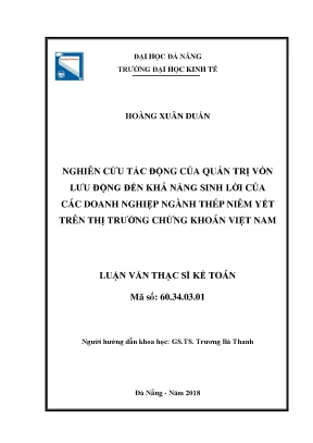 Luận văn thạc sĩ nghiên cứu tác động của quản trị vốn lưu động đến khả năng sinh lời của các doanh nghiệp ngành thép niêm yết trên thị trường chứng khoán việt nam