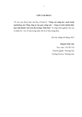 Luận văn thạc sĩ nâng cao năng lực cạnh tranh marketing của tổng công ty rau quả nông sản công ty trách nhiệm hữu hạn một thành viên trên thị trƣờng nhật bản