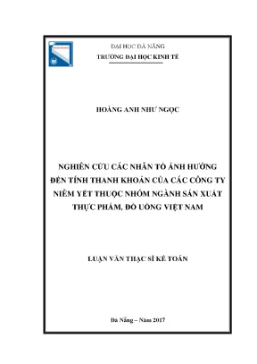Luận văn thạc sĩ nghiên cứu các nhân tố ảnh hưởng đến tính thanh khoản của các công ty niêm yết thuộc nhóm ngành sảnh phẩm đồ uống việt nam