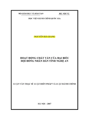 Luận văn thạc sĩ hoạt động chất vấn của đại biểu hội đồng nhân dân tỉnh nghệ an