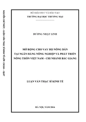 Luận văn thạc sĩ mở rộng cho vay hộ nông dân tại ngân hàng nông nghiệp và phát triển nông thôn việt nam chi nhánh bắc giang