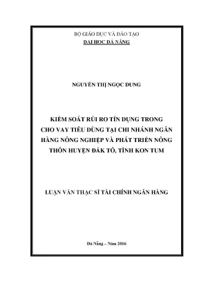 Luận văn thạc sĩ kiểm soát rủi ro tín dụng trong cho vay tiêu dùng tại chi nhánh ngân hàng nông nghiệp và phát triển nông thôn huyện đak tô tỉnh kon tum
