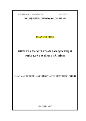 Luận văn thạc sĩ kiểm tra và xử lý văn bản quy phạm pháp luật ở tỉnh thái bình