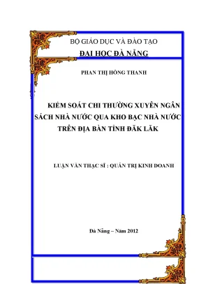 Luận văn thạc sĩ kiểm soát chi thường xuyên ngân sách nhà nước qua kho bạc nhà nước trên địa bàn tỉnh đăk lăk