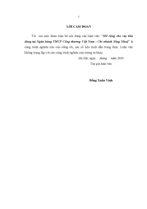 Luận văn thạc sĩ mở rộng cho vay tiêu dùng tại ngân hàng tmcp công thƣơng việt nam chi nhánh sông nhuệ