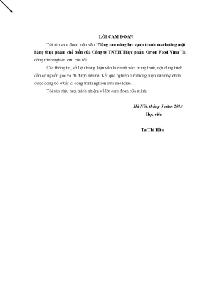 Luận văn thạc sĩ luận văn thạc sĩ nâng cao năng lực cạnh tranh marketing mặt hàng thực phẩm chế biến của công ty tnhh thực phẩm orion food vina