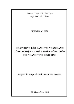 Luận văn thạc sĩ hoạt động bảo lãnh tại ngân hàng nông nghiệp phát triển nông thôn chi nhánh tỉnh bình định