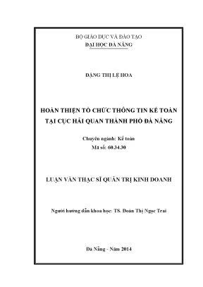 Luận văn thạc sĩ hoàn thiện tổ chức thông tin kế toán tại cục hải quan thành phố đà nẵng
