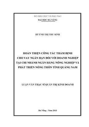 Luận văn thạc sĩ hoàn thiện công tác thẩm định cho vay ngắn hạn đối với doanh nghiệp tại chi nhánh ngân hàng nông nghiệp phát triển nông thôn tỉnh quảng nam