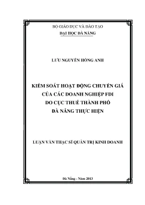 Luận văn thạc sĩ kiểm soát hoạt động chuyển giá của các doanh nghiệp fdi do cục thuế thành phố đà nẵng thực hiện