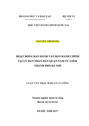 Luận văn thạc sĩ hoạt động ban hành văn bản hành chính tại ủy ban nhân dân quận nam từ liêm thành phố hà nội