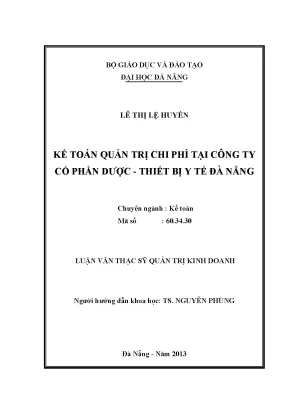 Luận văn thạc sĩ kế toán quản trị chi phí tại công ty cổ phần dược thiết bị y tế đà nẵng