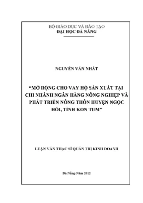 Luận văn thạc sĩ mở rộng cho vay hộ sản xuất tại chi nhánh ngân hàng nnptnt huyện ngọc hồi tỉnh kon tum