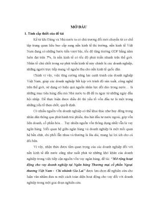 Luận văn thạc sĩ mở rộng hoạt động cho vay doanh nghiệp tại ngân hàng thương mại cổ phần ngoại thương việt nam chi nhánh gia lai