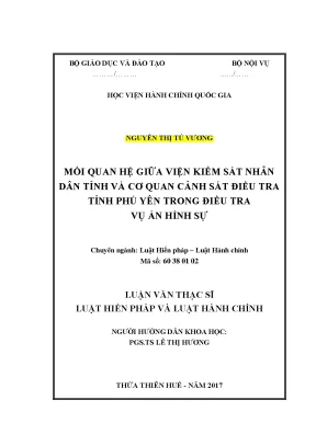 Luận văn thạc sĩ mối quan hệ giữa viện kiểm sát nhân dân tỉnh và cơ quan cảnh sát điều tra tỉnh phú yên trong điều tra vụ án hình sự