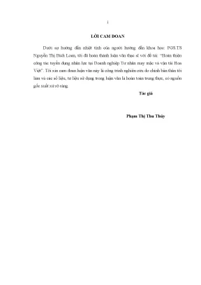 Luận văn thạc sĩ hoàn thiện công tác tuyển dụng nhân lực tại doanh nghiệp tƣ nhân may mặc và vận tải hoa việt 2 bài 2