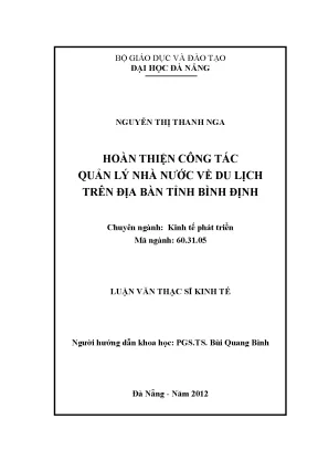 Luận văn thạc sĩ hoàn thiện quản lý nhà nước về du lịch trên địa bàn tỉnh