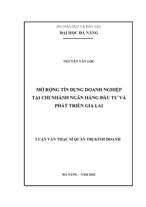 Luận văn thạc sĩ mở rộng tín dụng doanh nghiệp tại chi nhánh ngân hàng đầu tư và phát triển gia lai