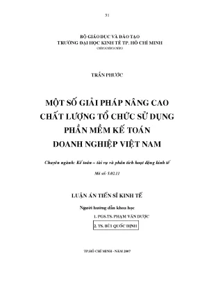 Luận văn thạc sĩ một số giải pháp nâng cao chất lượng tổ chức sử dụng phần mềm kế toán doanh nghiệp việt nam toàn văn