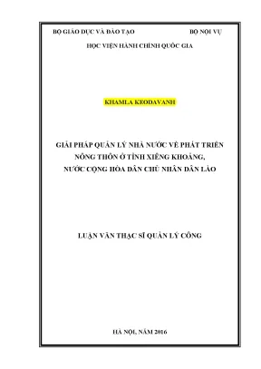 Luận văn thạc sĩ giải pháp quản lý nhà nước về phát triển nông thôn ở tỉnh xiêng khoảng nước cộng hòa dân chủ nhân dân lào