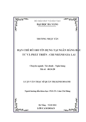 Luận văn thạc sĩ hạn chế rủi ro tín dụng tại ngân hàng đầu tư và phát triển chi nhánh gia lai