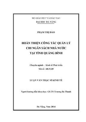 Luận văn thạc sĩ hoàn thiện công tác quản lý chi ngân sách nhà nước tỉnh quảng bình