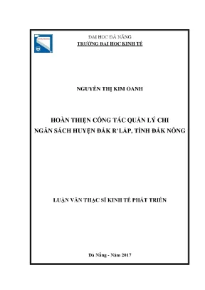 Luận văn thạc sĩ hoàn thiện công tác quản lý chi ngân sách huyện đắk rlấp tỉnh đắk nông