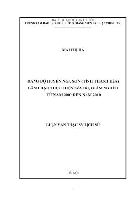 Đảng bộ huyện nga sơn tỉnh thanh hóa lãnh đạo thực hiện xóa đói giảm nghèo từ năm 2000 đến năm 2010
