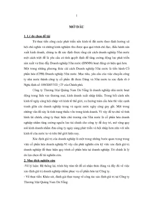 Luận văn thạc sĩ định giá doanh nghiệp nhằm phục vụ cổ phần hóa tại công ty thương mại quảng nam đà nẵng