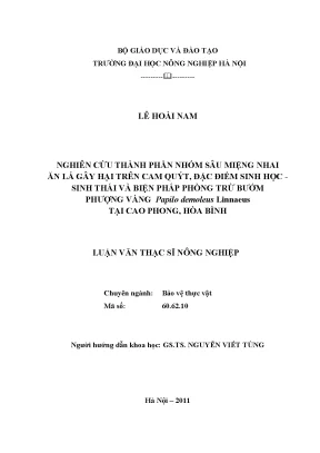 Nghiên cứu thành phần nhóm sâu miệng nhai ăn lá gây hại trên cam quýt đặc điểm sinh học sinh thái và biện pháp phòng trừ bướm phượng vàng papilo demoleus linnaeus tại cao phong hòa bình