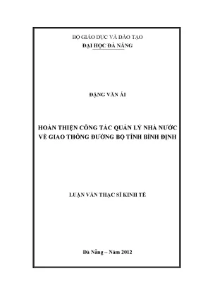 Luận văn thạc sĩ hoàn thiện công tác quản lý nhà nước về giao thông đường bộ tỉnh bình định