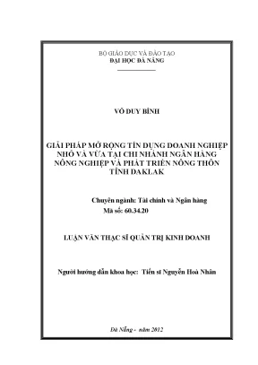 Luận văn thạc sĩ giải pháp mở rộng tín dụng doanh nghiệp nhỏ và vừa tại ngân hàng nông nghiệp và phát triển nông thôn tỉnh đăk lăk