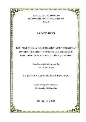 Biện pháp quản lý hoạt động đổi mới phương pháp dạy học của hiệu trưởng trường trung học phổ thông huyện thanh hà tỉnh hải dương