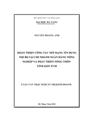 Luận văn thạc sĩ hoàn thiện công tác xếp hạn tín dụng nội bộ tại ngân hàng nông nghiệp và phát triển nông thôn tỉnh kon tum