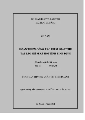 Luận văn thạc sĩ hoàn thiện công tác kiểm soát thu tại bảo hiểm xã hội tỉnh bình định