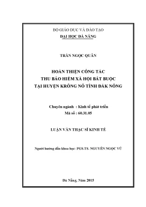 Luận văn thạc sĩ hoàn thiện công tác thu bảo hiểm xã hội băt buộc tại huyện krông nô timhr đăk lăk