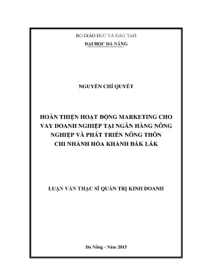 Luận văn thạc sĩ hoàn thiện hoạt động marketing cho vay doanh nghiệp tại ngân hàng nn ptnt chi nhánh hòa khánh đắk lắk