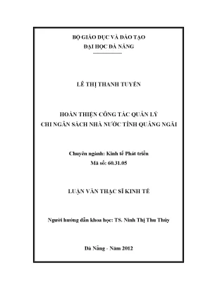 Luận văn thạc sĩ hoàn thiện công tác quản lý chi ngân sách nhà nước tỉnh quảng ngãi