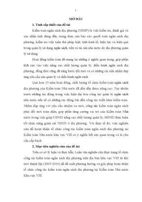 Luận văn thạc sĩ hoàn thiện công tác kiểm toán ngân sách địa phương tại kiểm toán nhà nước khu vực iii