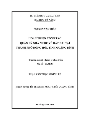 Luận văn thạc sĩ hoàn thiện công tác quản lý nhà nước về đất đai tại thành phố đồng hới tỉnh quảng bình