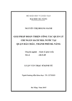 Luận văn thạc sĩ giải pháp hoàn thiện công tác quản lý chi ngân sách nhà nước tại quận hải châu thành phố đà nẵng