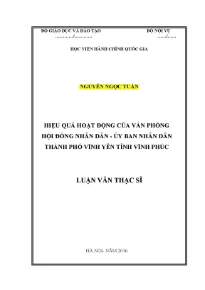 Luận văn thạc sĩ hiệu quả hoạt động của văn phòng hội đồng nhân dân ủy ban nhân dân thành phố vĩnh yên tỉnh vĩnh phúc